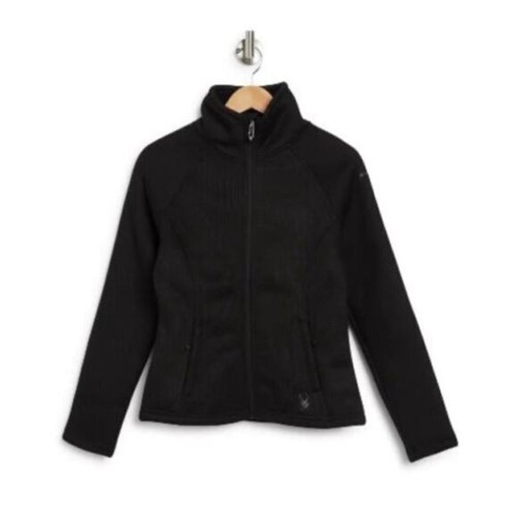 Spyder Womens Black Full Zip Up Collared Pockets Knit Jacket Activewear Sz M New - Picture 4 of 11